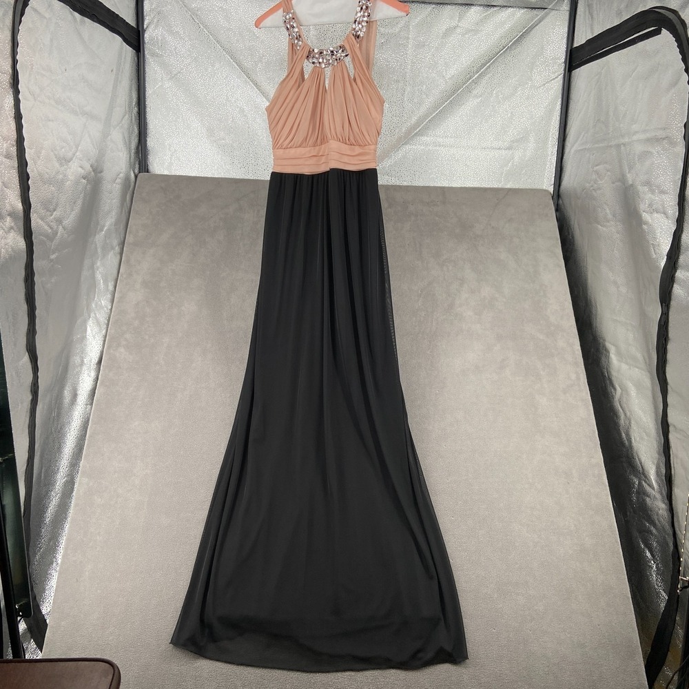 City Triangles Formal Gown Women 9 Pink Black Crystal Beaded Evening Halter Neck